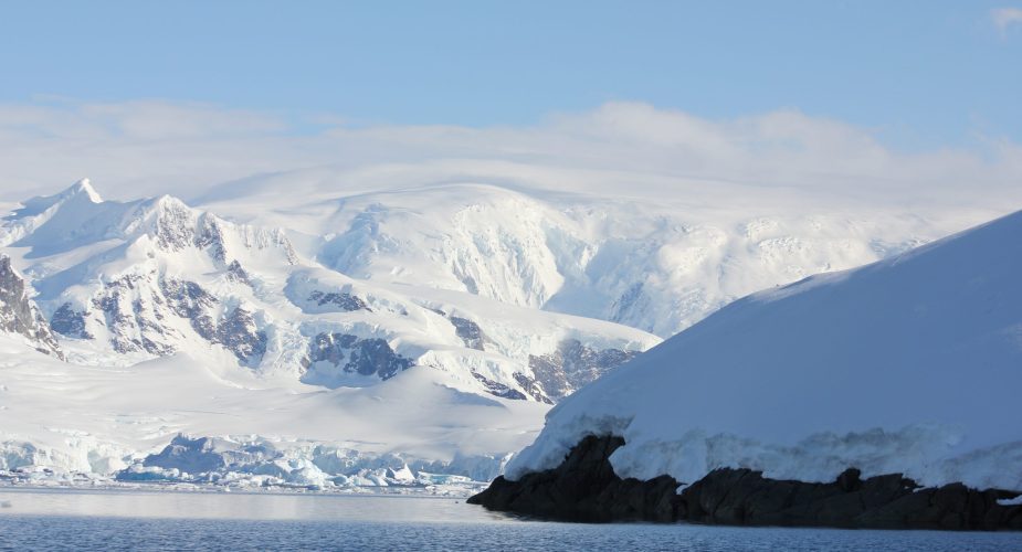 Views of snowy hills and mountains in Antarctica