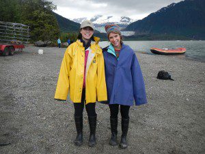 two women prepared for rain in alaska