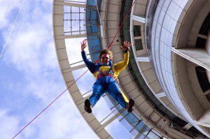 Picture of Wendy on the Sky Jump. New Zealand's Sky Tower