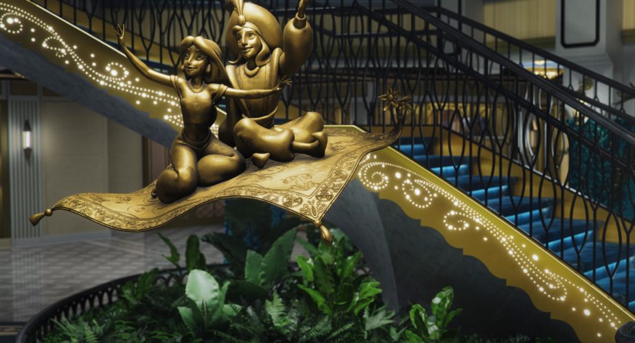 disney cruise lobby with Aladdin